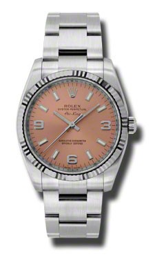 Rolex Airking Pink Arabic and Stick Dial Fluted 18k White Gold Bezel Oyster Bracelet Men's Watch 114234PASO 1