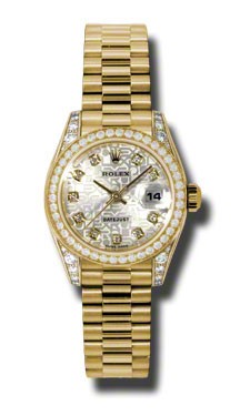 Rolex Lady Datejust Silver Jubilee Diamond Dial Case and Bezel 18k Yellow Gold President Bracelet Watch 179158SJDP 1