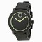 Movado Bold Black Dial Green-tone Hands Black Leather Strap Men's Quartz Watch 3600273