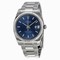 Rolex Oyster Perpetual Date Blue Dial Fluted 18kt White Gold Bezel Watch 115234BLSO
