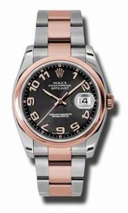 Rolex Datejust Black Concentric Dial Automatic Pink Gold and Stainless Steel Men's Watch 116201BKCAO