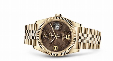 Rolex Datejust 36 Yellow Gold Fluted Chocolate Floral (116238-0081)