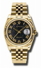 Rolex Datejust Black Dial Automatic 18kt Yellow Gold Watch 116238BKJRJ