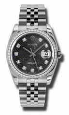 Rolex Datejust Black Dial Automatic Diamond Bezel Steel Ladies Watch 116244BKJDJ