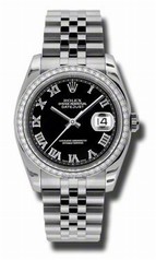 Rolex Datejust Black Dial Automatic Diamond Bezel Steel Ladies Watch 116244BKRJ