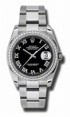 Rolex Datejust Black Dial Automatic Diamond Bezel Steel Ladies Watch 116244BKRO