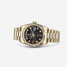 Rolex Day-Date 36 Yellow Gold Fluted President Black Diamonds Rubies (118238-0394)