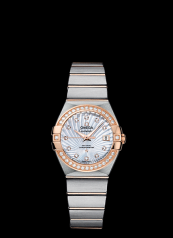 Omega Constellation 27mm Co-Axial Brushed Two Tone / Diamond Bezel / MOP Supernova (123.25.27.20.55.001)