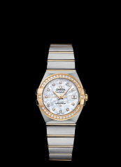 Omega Constellation 27mm Co-Axial Brushed Two Tone / Diamond Bezel / MOP (123.25.27.20.55.003)
