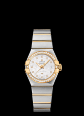 Omega Constellation 27mm Co-Axial Brushed Two Tone / Diamond Bezel / MOP (123.25.27.20.55.004)
