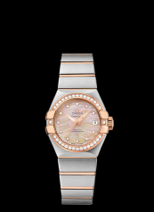 Omega Constellation 27mm Co-Axial Brushed Two Tone / Diamond Bezel / Brown MOP (123.25.27.20.57.003)