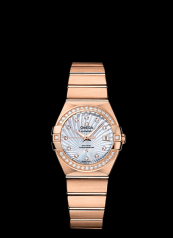 Omega Constellation 27mm Co-Axial Brushed Red Gold / Diamond Bezel / MOP Supernova (123.55.27.20.55.001)