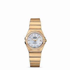 Omega Constellation 27mm Co-Axial Brushed Yellow Gold / Diamond Bezel / MOP Supernova (123.55.27.20.55.002)