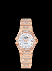 Omega Constellation 27mm Co-Axial Waxing Moon Snow Set Red Gold (123.55.27.20.55.003)