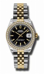 Rolex Datejust Black Dial Automatic Stainless Steel and 18kt Gold Ladies Watch 178383BKSJ