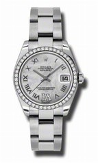 Rolex Datejust Mother of Pearl Roman Diamond Dial 18kt White Gold Diamond Bezel Ladies Watch 178384MRDO