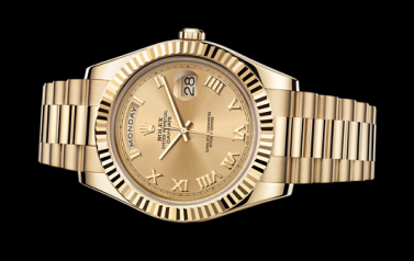 Rolex Day-Date II Yellow Gold Fluted Champagne Roman (218238-0038)