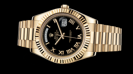Rolex Day-Date II Yellow Gold Fluted Black Roman (218238-0041)