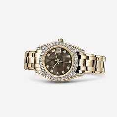 Rolex Datejust Pearlmaster 34 Yellow Gold Diamond Shoulders Black Mother of Pearl Diamonds (81158-0066)