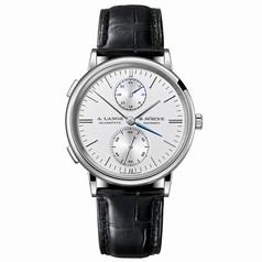 A. Lange and Sohne Saxonia Dual Time Silver Dial 18K White Gold Men's Watch 386.026