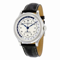 Baume and Mercier Capeland Worldtimer Automatic Off White Dial Black Leather Men's Watch 10106 