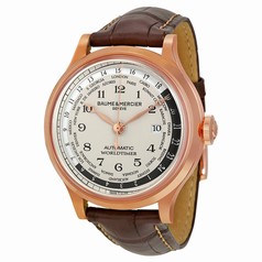 Baume and Mercier Capeland Worldtimer Beige Dial 18kt Rose Gold Brown Allgator Leather Men's Watch 10107