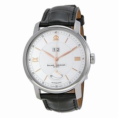 Baume and Mercier Classima Silver Dial Black Leather Men's Watch 10142
