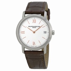 Baume and Mercier Classima Silver Dial Brown Leather Ladies Watch 10147