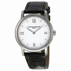 Baume and Mercier Classima White Dial Black Leather Strap Ladies Watch 10146