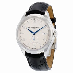 Baume And Mercier Clifton Silver Dial Black Leather Automatic Men's Watch 10052