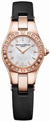 Baume and Mercier Linea Mother of Pearl Dial 18kt Rose Gold Black Satin Ladies Watch 10091