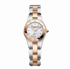 Baume and Mercier Mother of Pearl Diamond Dial 18kt Rose Gold Steel Ladies Watch 10114
