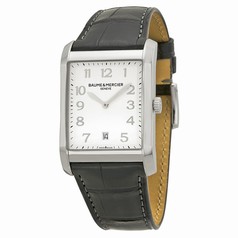 Baume and Mercier Silver Dial Black Leather Men's Watch 10154