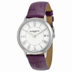 Baume et Mercier Classima White Dial Purple Leather Ladies Watch 10224