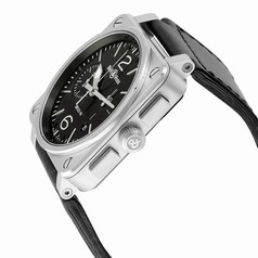 Bell & Ross Aviation Automatic Black Dial Black Leather Men's Watch BR0394-BL-SI/SCA