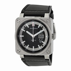 Bell & Ross Aviation Automatic Black Dial Square Black Leather Men's Watch BR0396-SI-ST