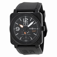 Bell & Ross Aviation Black Dial Black Rubber Men's Watch BR0351-GMT-CA