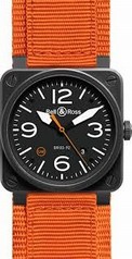 Bell & Ross Aviation Black Dial Orange Canvas Strap Automatic Men's Watch BR0392-O-CA
