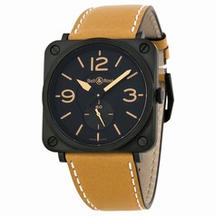 Bell & Ross Aviation Black Dial Tan Leather Men's Watch BRS-HERITAGE/SCA