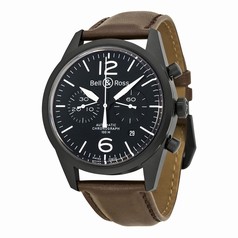 Bell & Ross Black Dial Chronograph Brown Leather Automatic Men's Watch BRV126-BL-CA-SCA