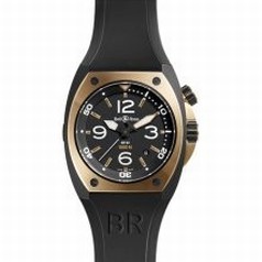 Bell & Ross Marine Black Dial 18kt Pink Gold and Black PVD Steel Rubber Men's Watch BR02-PNKGLD-CA