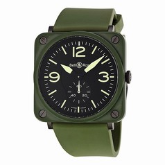 Bell & Ross Military Olive Green Ceramic Rubber Strap Men's Watch BRS-CERAM-MIL