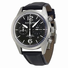 Bell & Ross Vintage Chronograph Black Dial Black Leather Men's Watch