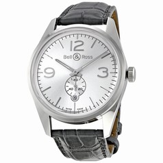 Bell & Ross Vintage Officer Silver Dial Grey Alligator Strap Automatic Men's Watch BR123-OFFICER-SIL