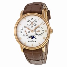 Blancpain Villeret Perpetual Calendar Silver Opaline Dial Men's Watch 6057-3642-55B