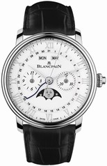 Blancpain Villeret Silver Dial Chronograph Stainless Steel Black Leather Men's Watch 6685-1127-55B