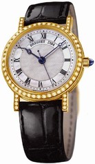 Breguet Classique Mother of Pearl Dial 18kt Yellow Gold Diamond Black Leather Ladies Watch 8068BA52964DD00