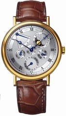 Breguet Classique Perpetual Calendar Silver Dial 18kt Yellow Gold Brown Leather Men's Watch 5327BA1E9V6