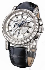 Breguet Marine Chronograph Mother of Pearl Diamond Dial 18kt White Gold Black Leather Men's Watch 5829BB8D9ZUDD0D