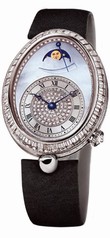 Breguet Reine de Naples Blue Mother of Pearl Dial 18kt White Gold Diamond Black Satin Ladies Watch 8909BBVD864D00D